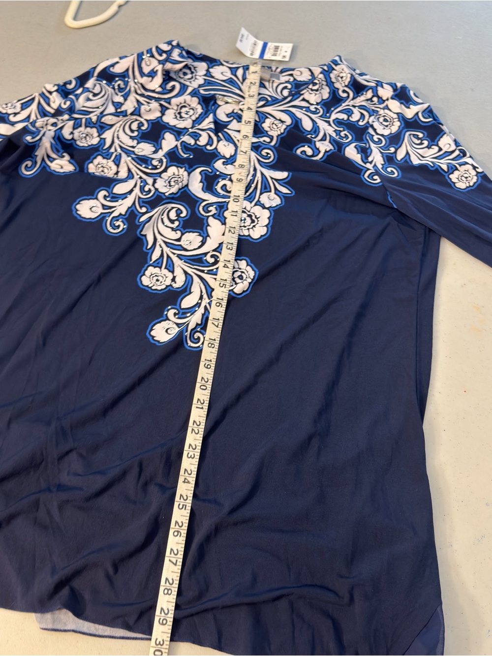 JM Navy Blue Floral Scroll Tunic blouse Top XL NWT - Picture 7 of 9